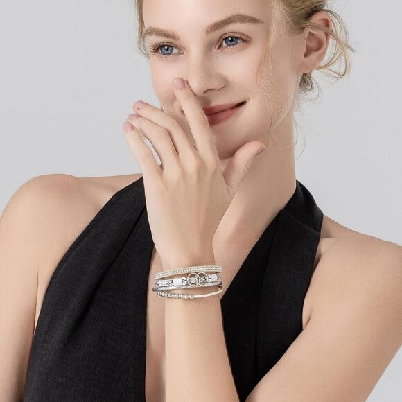 Boho Leather Wrap Bracelet Beaded Cuff Mom Gift Stackable Infinity Jewelry - Picture 3 of 6